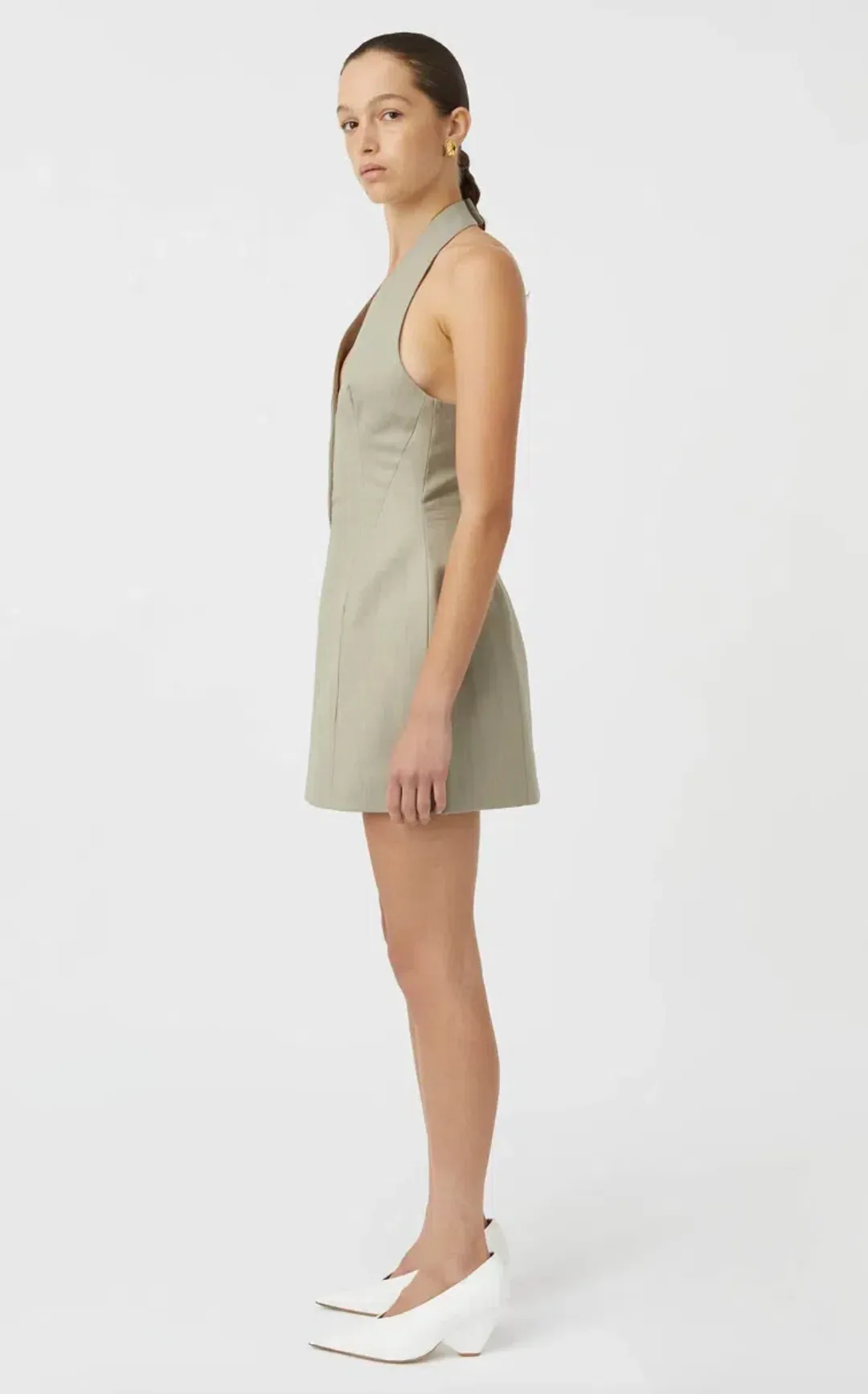  Camilla and Marc Pompidou Halter Neck Mini Dress in Green Olive Marle Size 10 for rent on The Volte - main image