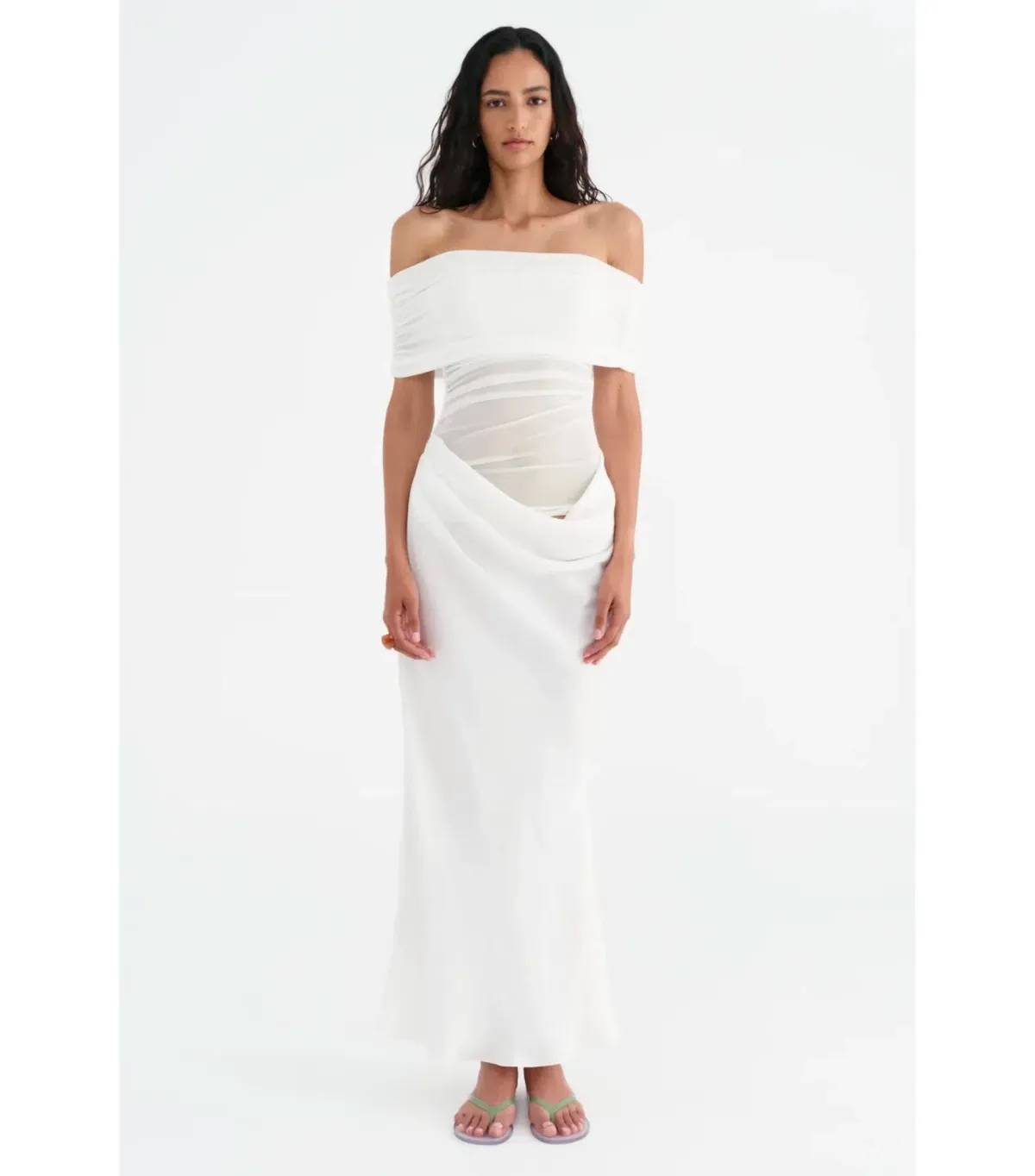 Benni Nico Off Shoulder Maxi Dress in White Size AU 12  - Image 1
