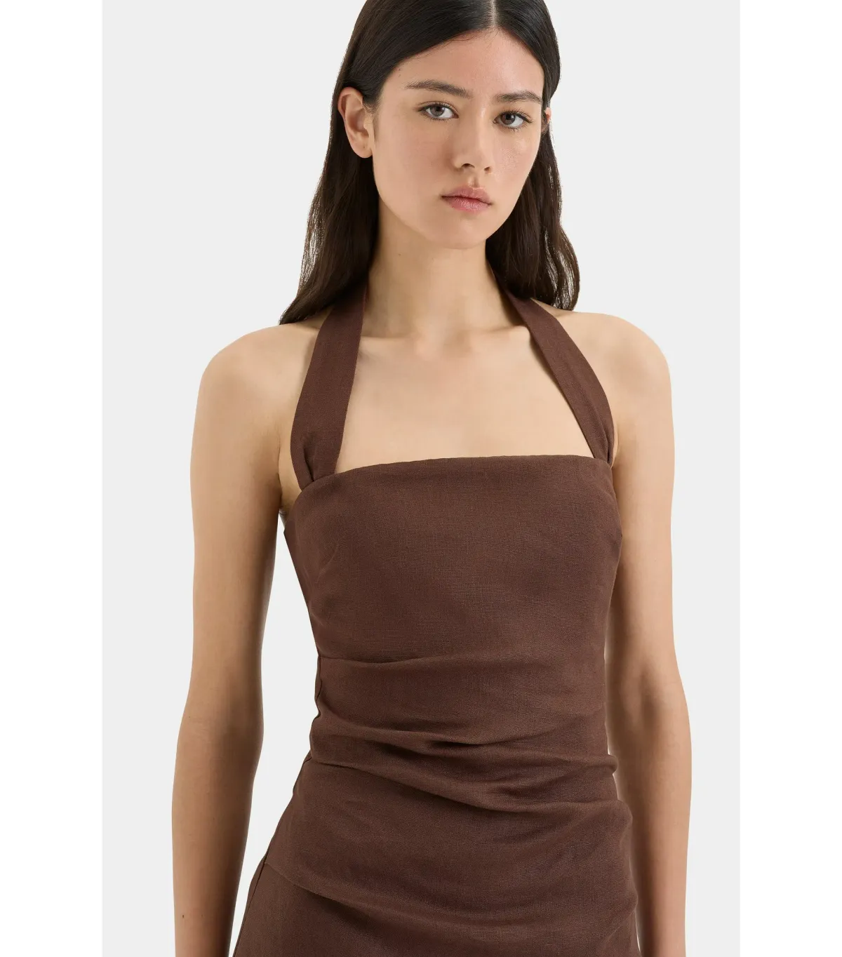 Sir the Label Noemi Halter Mini Dress in Chocolate Size AU 4  - Image 2