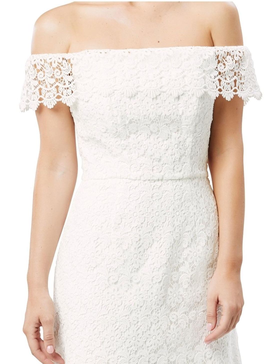Review Off the Shoulder Lace Dress White Size 10 for rent on The Volte - main image