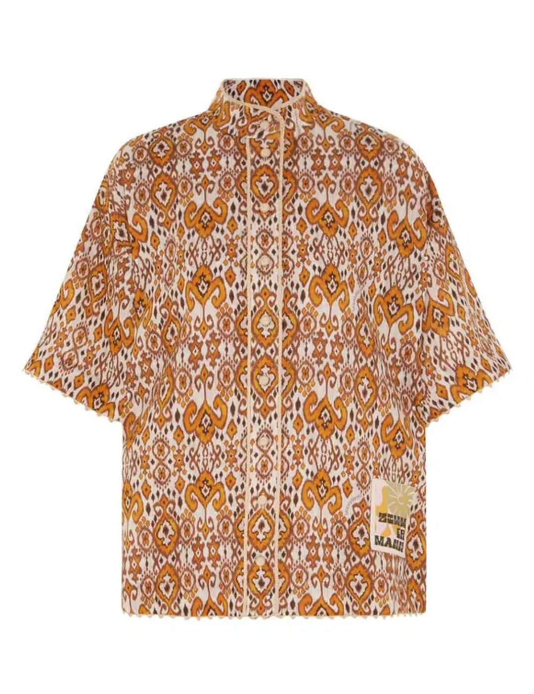 Zimmermann Wylie Relaxed Shirt Size 0P / AU 6 and Fitted Short Size  1 / AU 10 Set in Orange Ikat  for rent on The Volte - main image