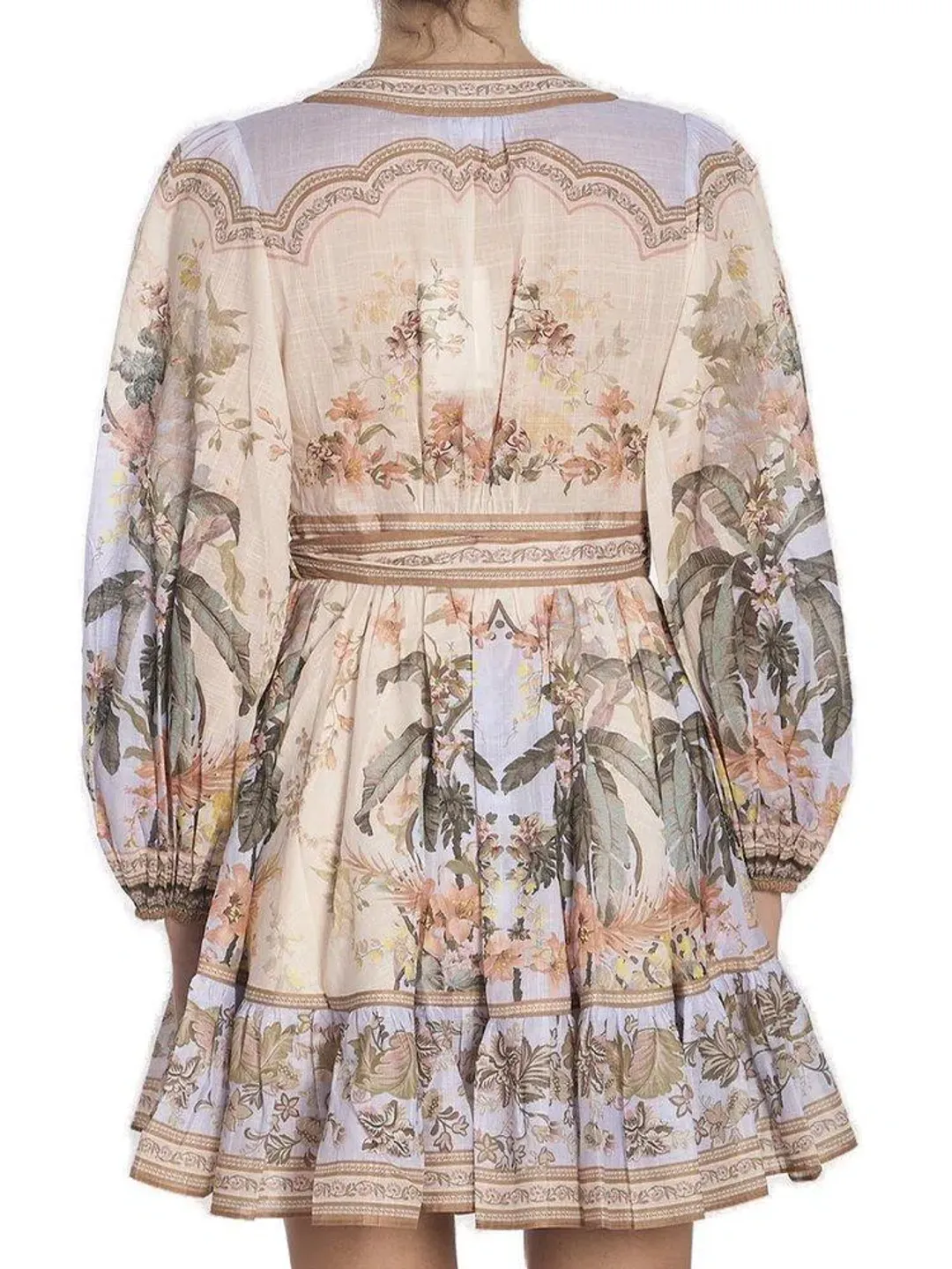 Zimmermann Wylie Mini Wrap Frill Dress in Blue Floral Size 3 / AU 14 for rent on The Volte - main image