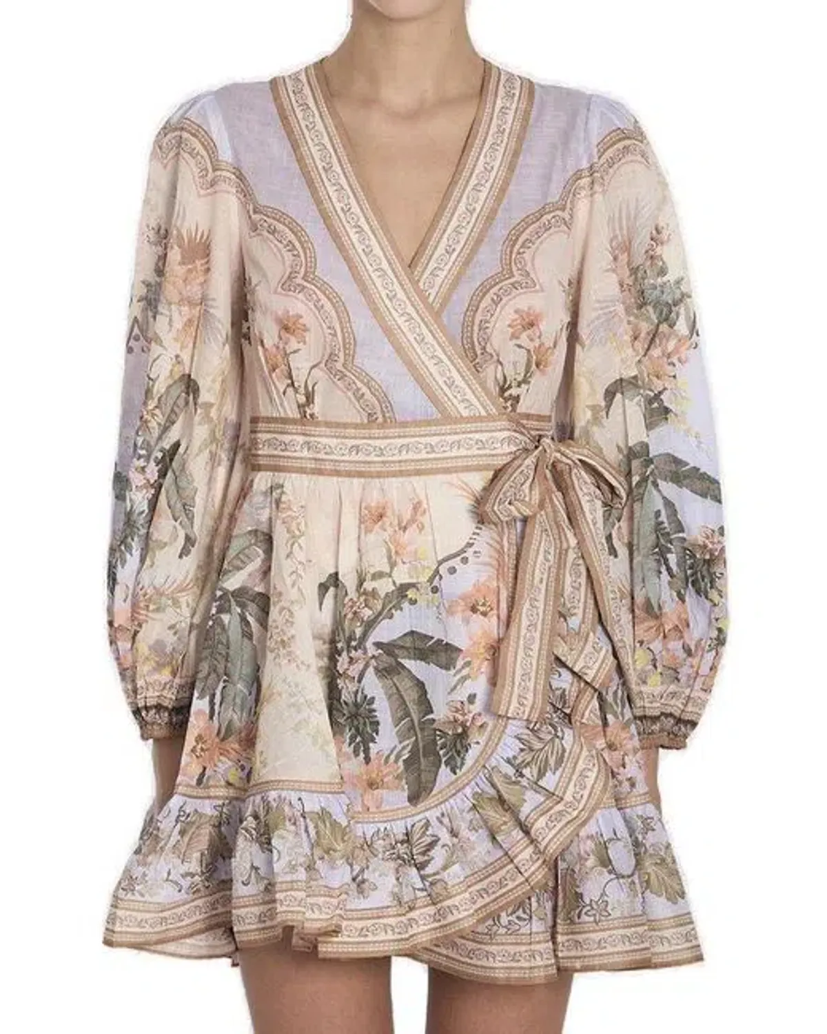 Zimmermann Wylie Mini Wrap Frill Dress in Blue Floral Size 3 / AU 14 - Image 4