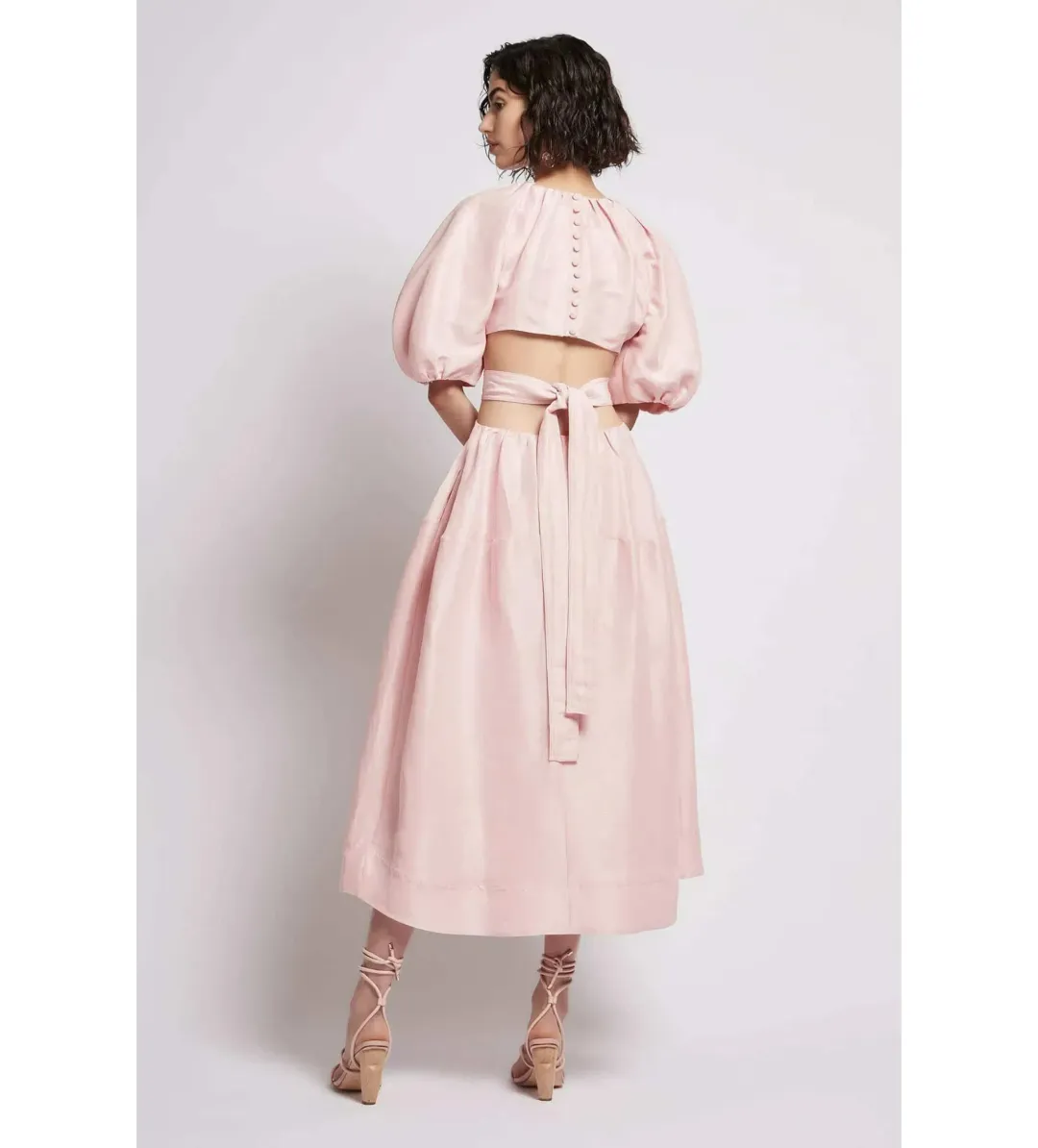 Aje Mimosa Soft Pink Cut Out Midi Dress Soft Pink Size AU 6 for rent on The Volte - main image