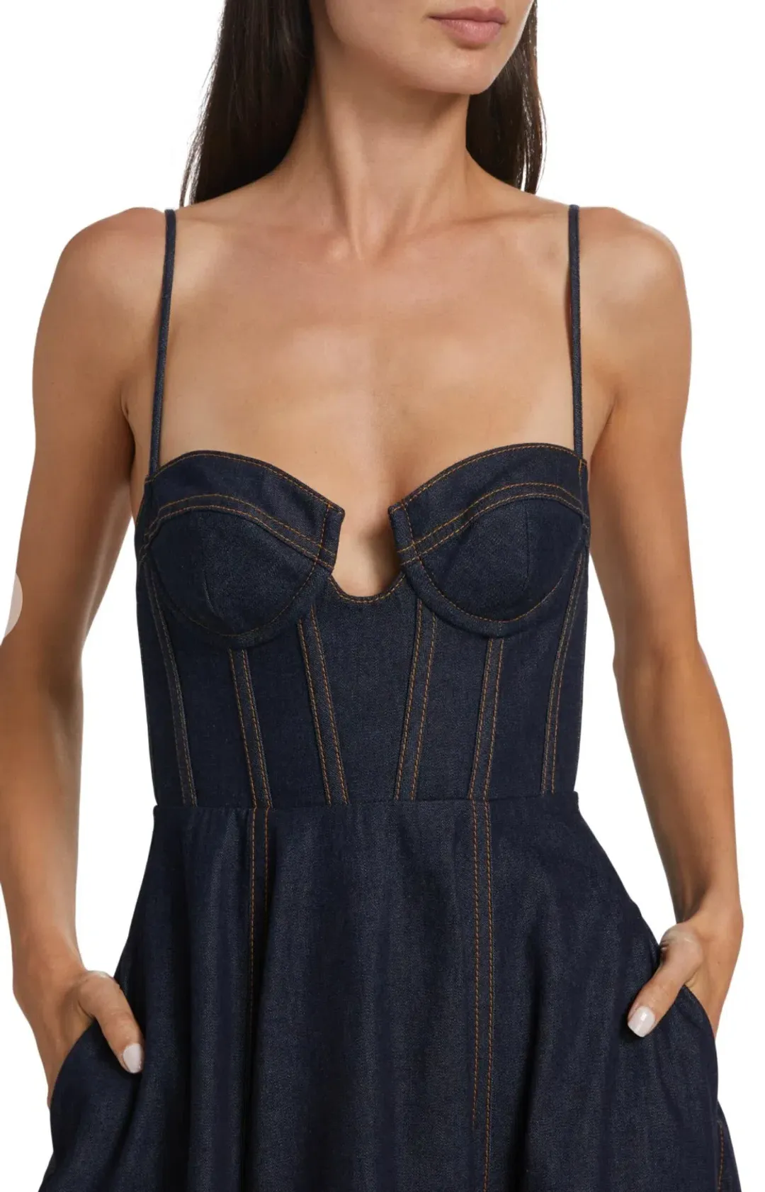 Zimmermann Crush Denim Bustier Midi Dress Navy Size 0P/Au 6  for rent on The Volte - main image