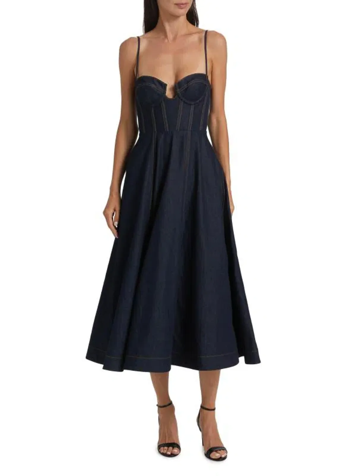 Zimmermann Crush Denim Bustier Midi Dress Navy Size 0P/Au 6  - Image 3