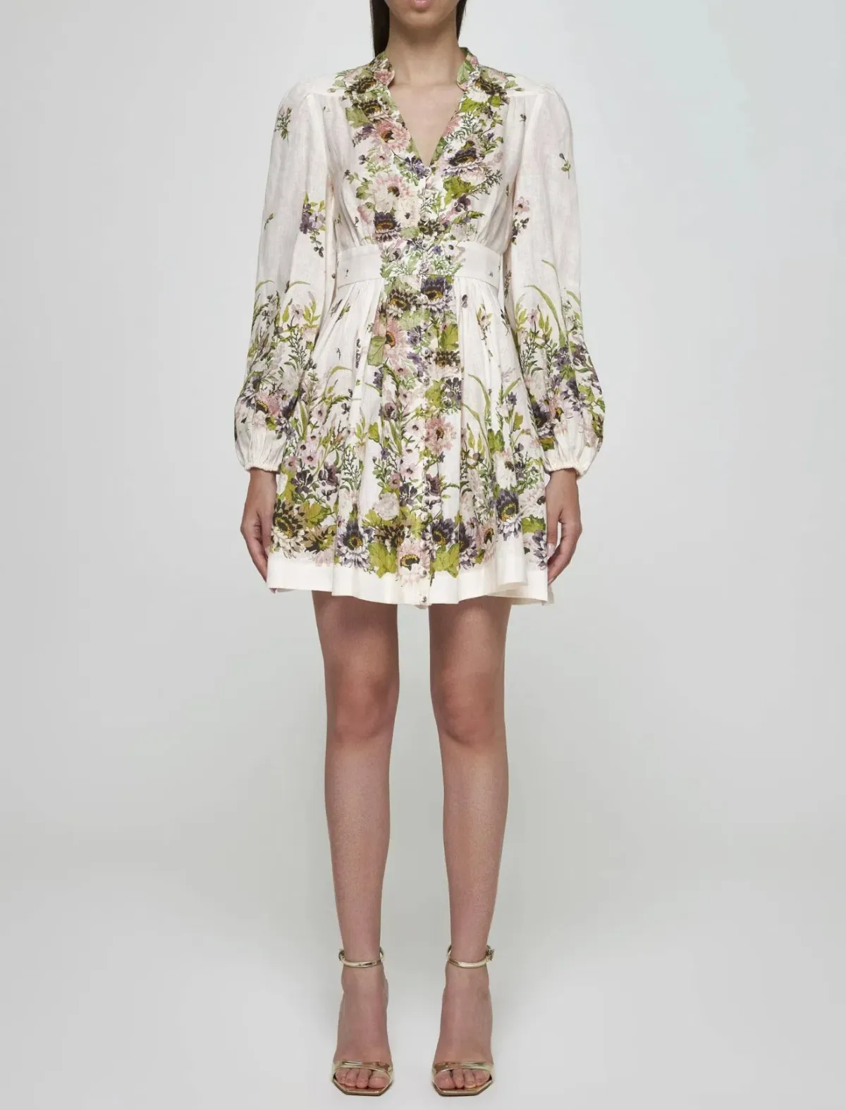 Zimmermann Halliday Plunge Mini Dress Cream/Floral Size 3 /Au 14 - Image 1