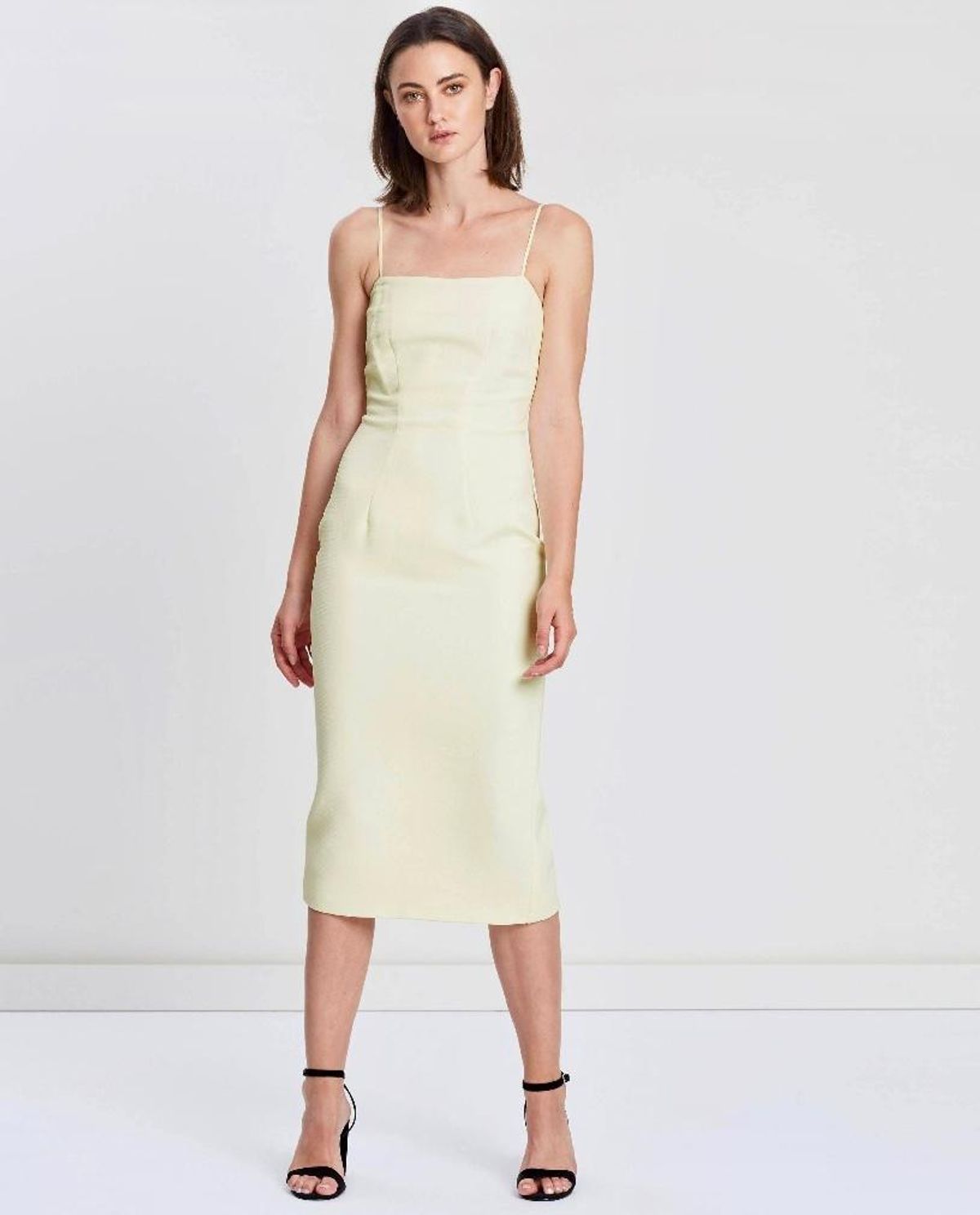 By Johnny Sorbet Yellow Structured Strappy Midi Dress Size 10 - Image 1