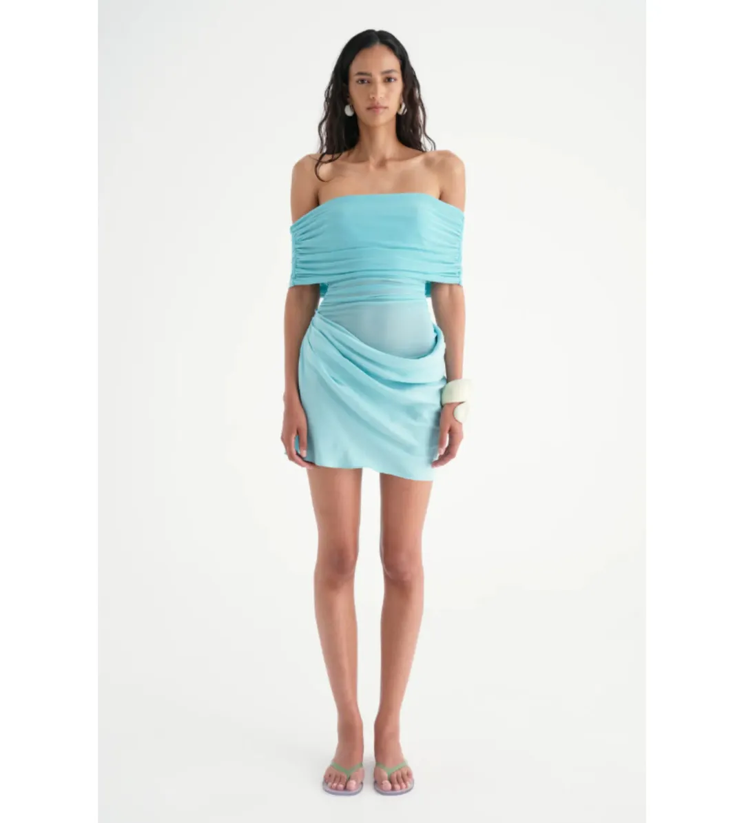 Benni Nico Off Shoulder Mini Dress in Aquamarine Size 8  for rent on The Volte - main image