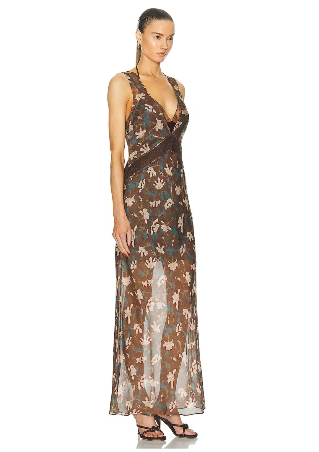 Sir the Label The Avellino Lace Layered Dress in Chocolate Fiore Print Size 0 / AU 6 for rent on The Volte - main image