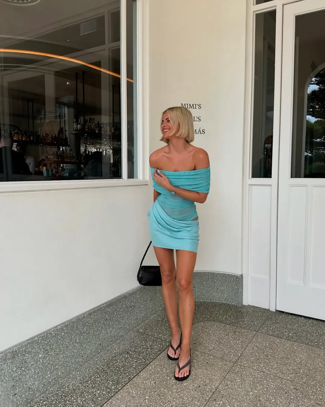 Benni Nico Off Shoulder Mini Dress in Aquamarine Size 10 for rent on The Volte - main image