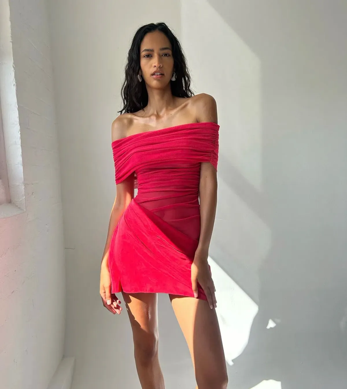 Benni Nico Off Shoulder Mini Dress in Watermelon Size 12 - Image 3