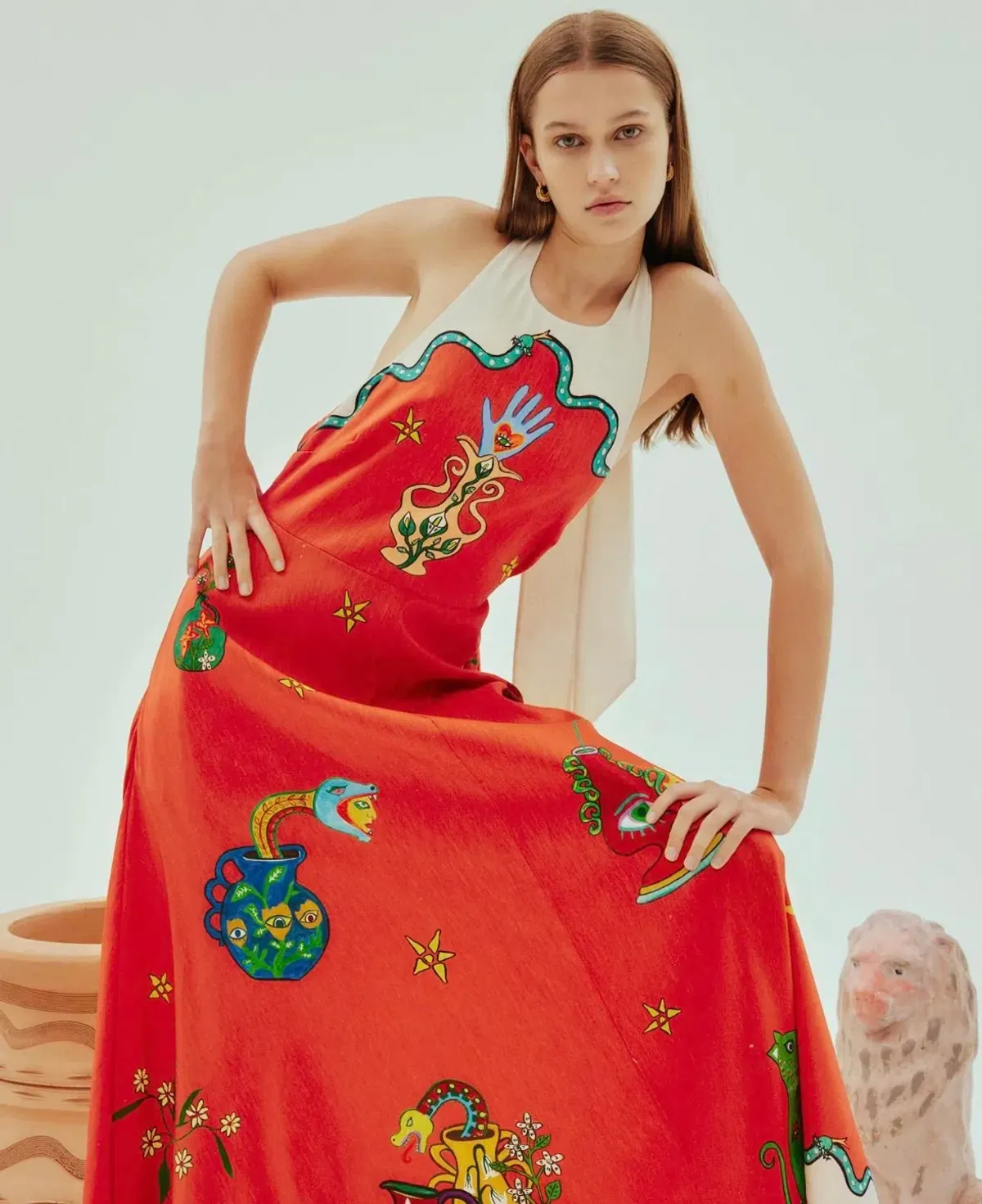 Alemais Rose Halter Dress Red Print Size AU 8 - Image 4