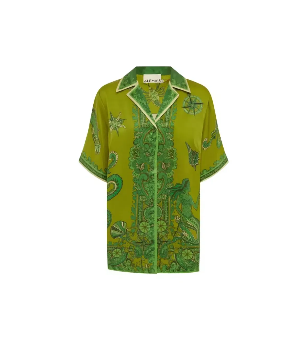 Alemais Solaris Silk Shirt and Pant Set Green Print Size AU 4 - Image 3