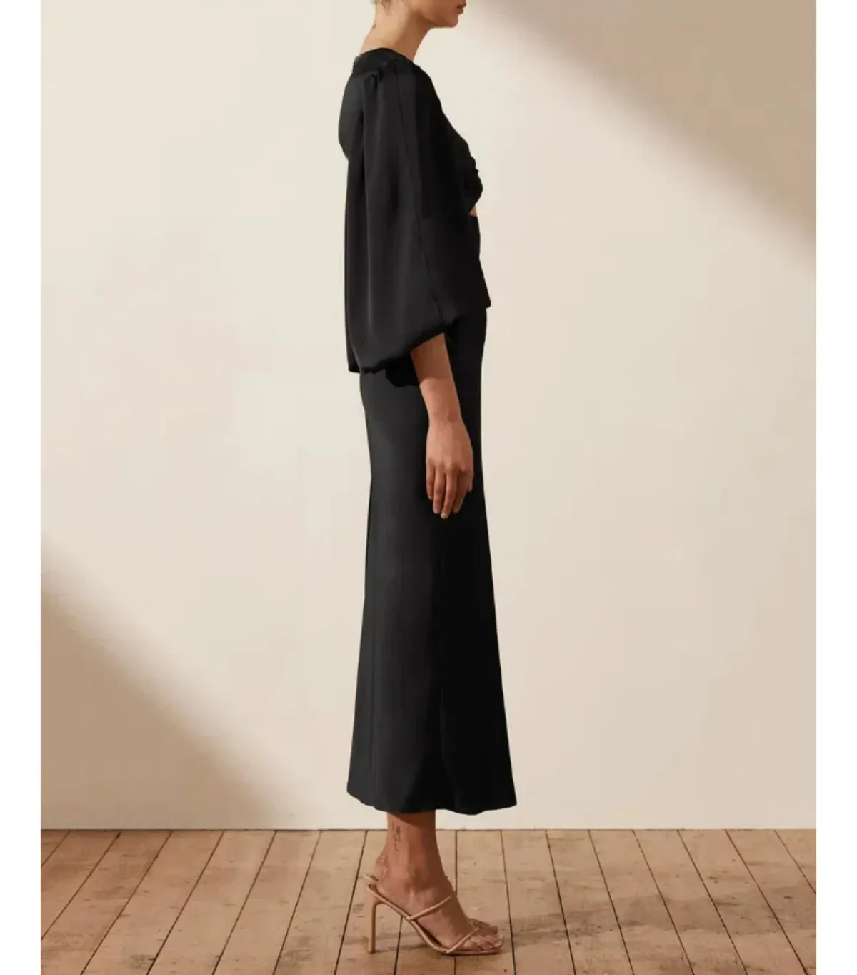 Shona Joy Luxe Twist Front Balloon Sleeve Midi Dress Black Onyx Size AU 18 - Image 2