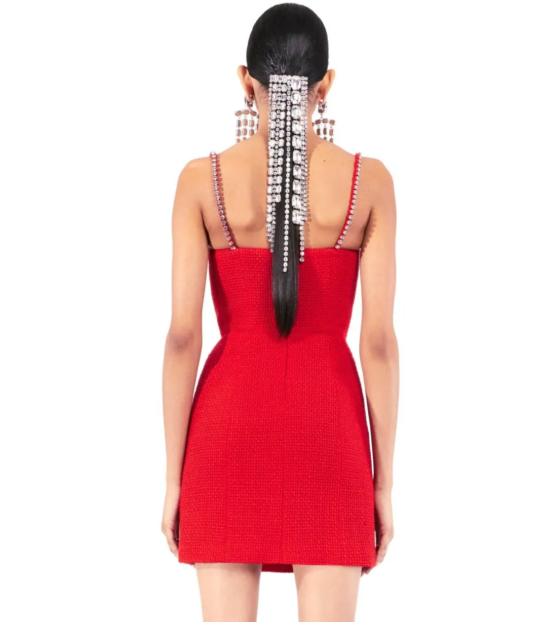 Area NYC Red Embellished Tweed Bustier Dress Red Size AU 6 for rent on The Volte - main image