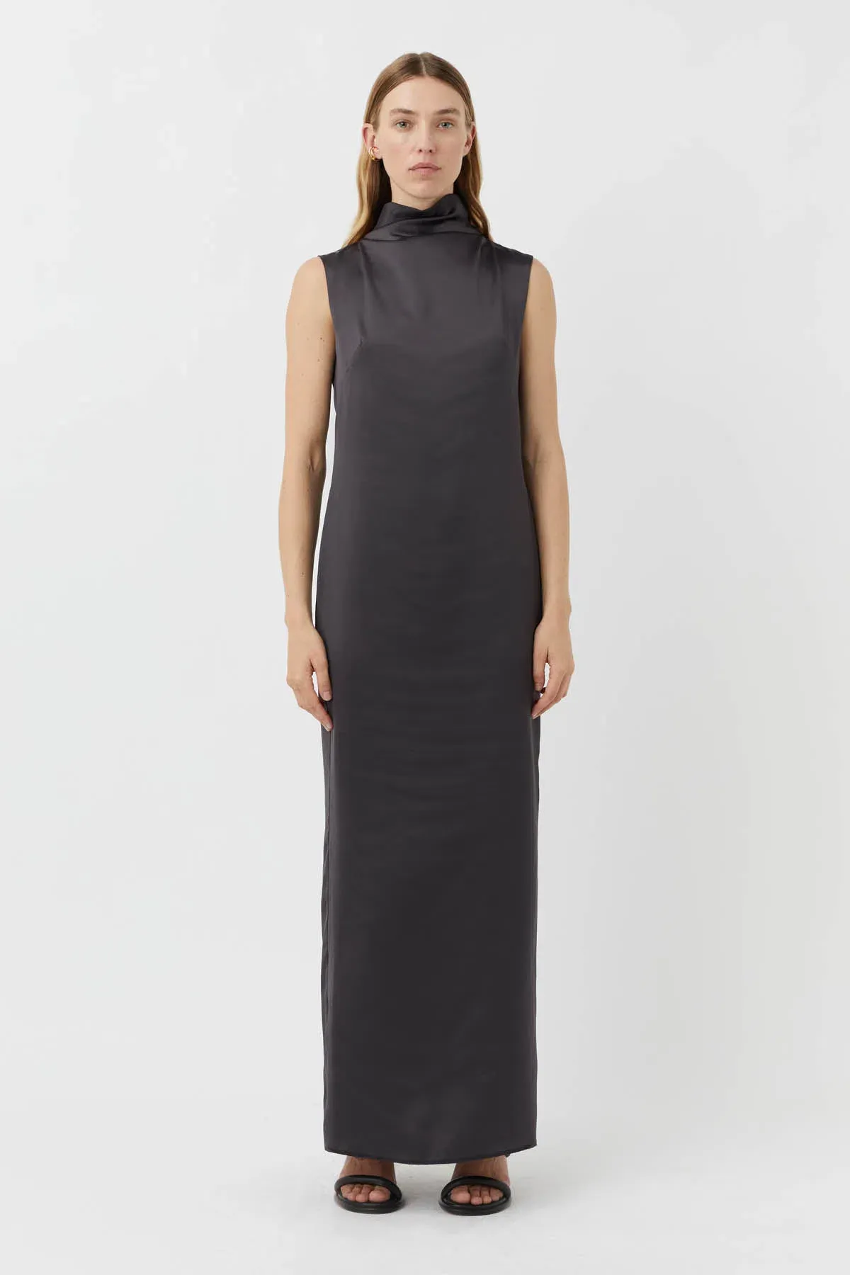 Camilla And Marc Emeline Satin Evening Maxi Dress In Charcoal Size 10  - Image 1