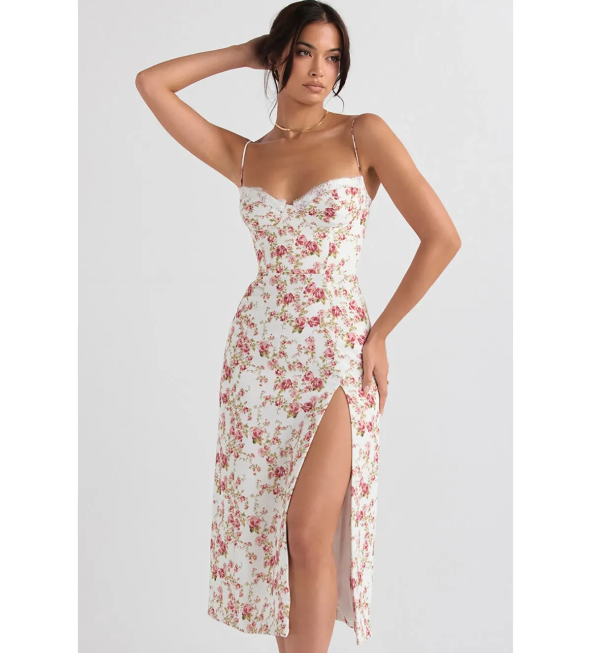 House Of Cb Charlotte Corset Midi Sundress  Rose Print Size M/AU 10 - Image 2