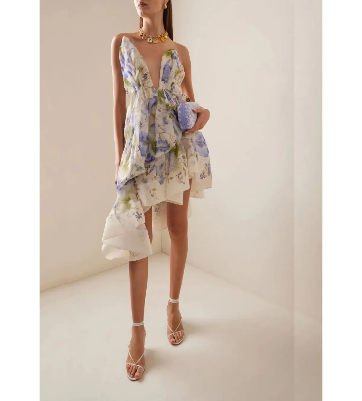 Zimmermann The Natura Draped Mini in Blue Floral  Size 3 /au 14 - Image 1