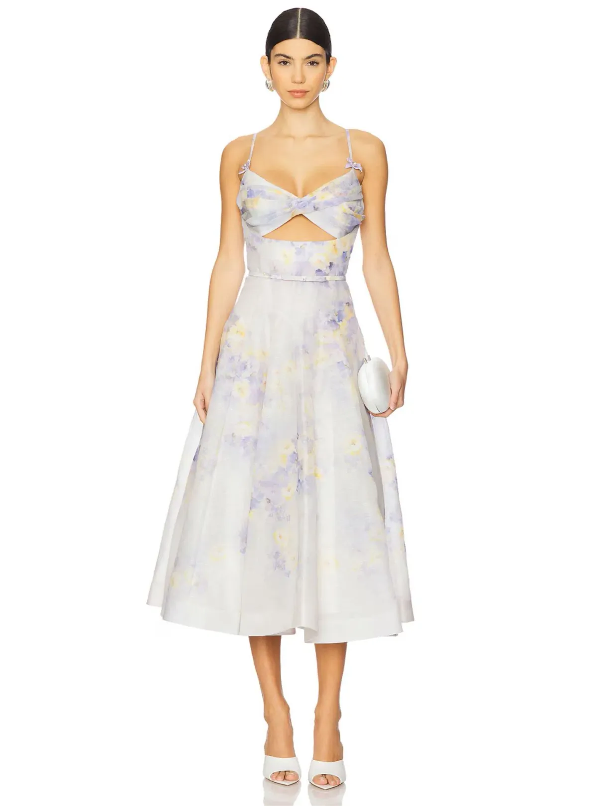 Zimmermann Crush Twist Front Midi Dress Lilac Floral Size 0P / AU 6 - Image 1