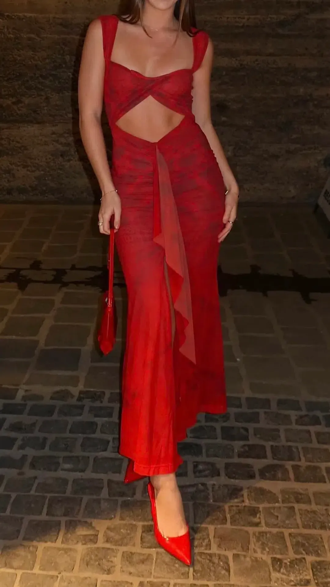 She is OLLÁ Imogen Maxi in Cherry Red Size 8 for rent on The Volte - main image