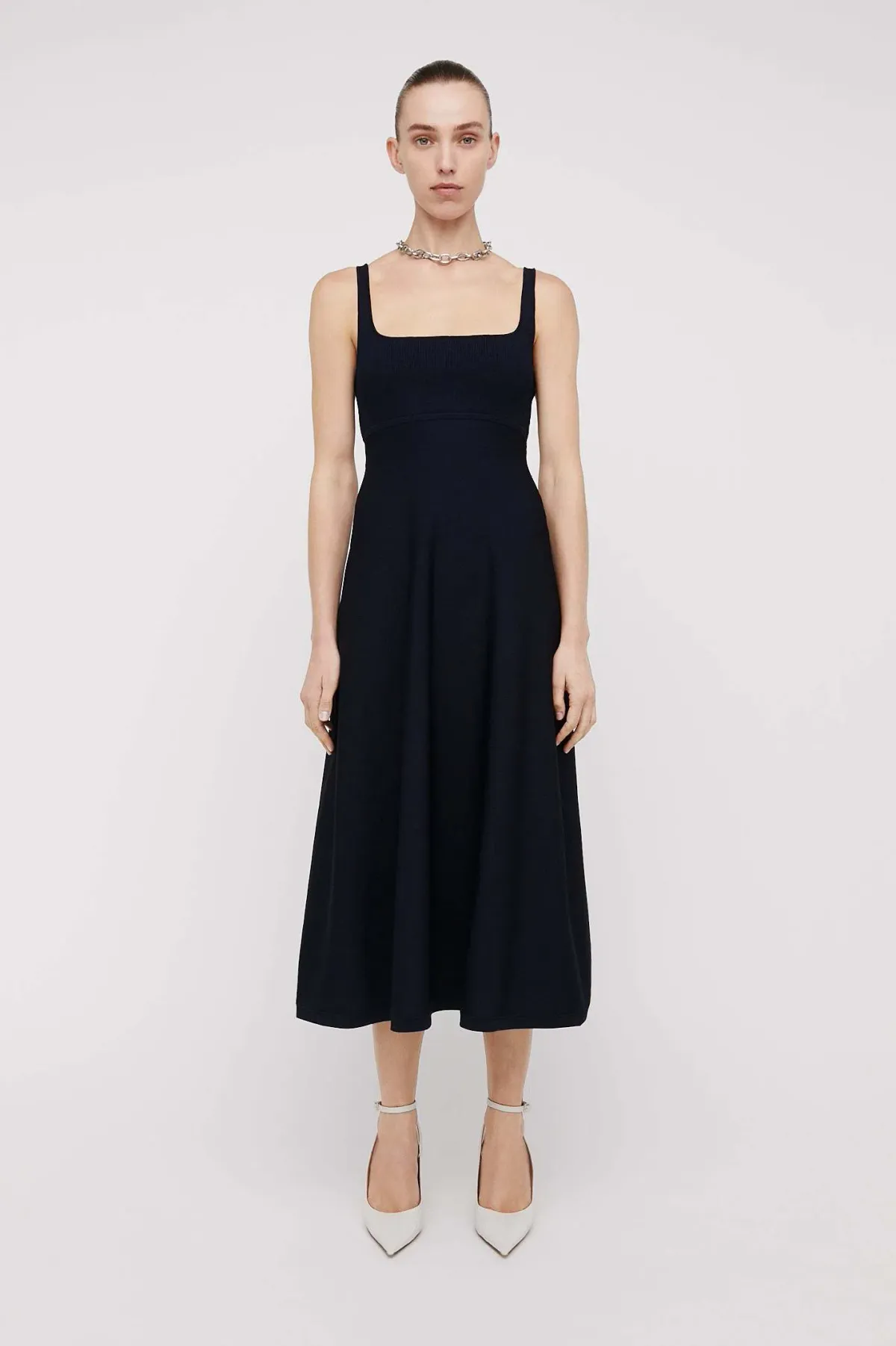 Scanlan Theodore Crepe Knit Square Neck Dress Navy Size 8 - Image 1
