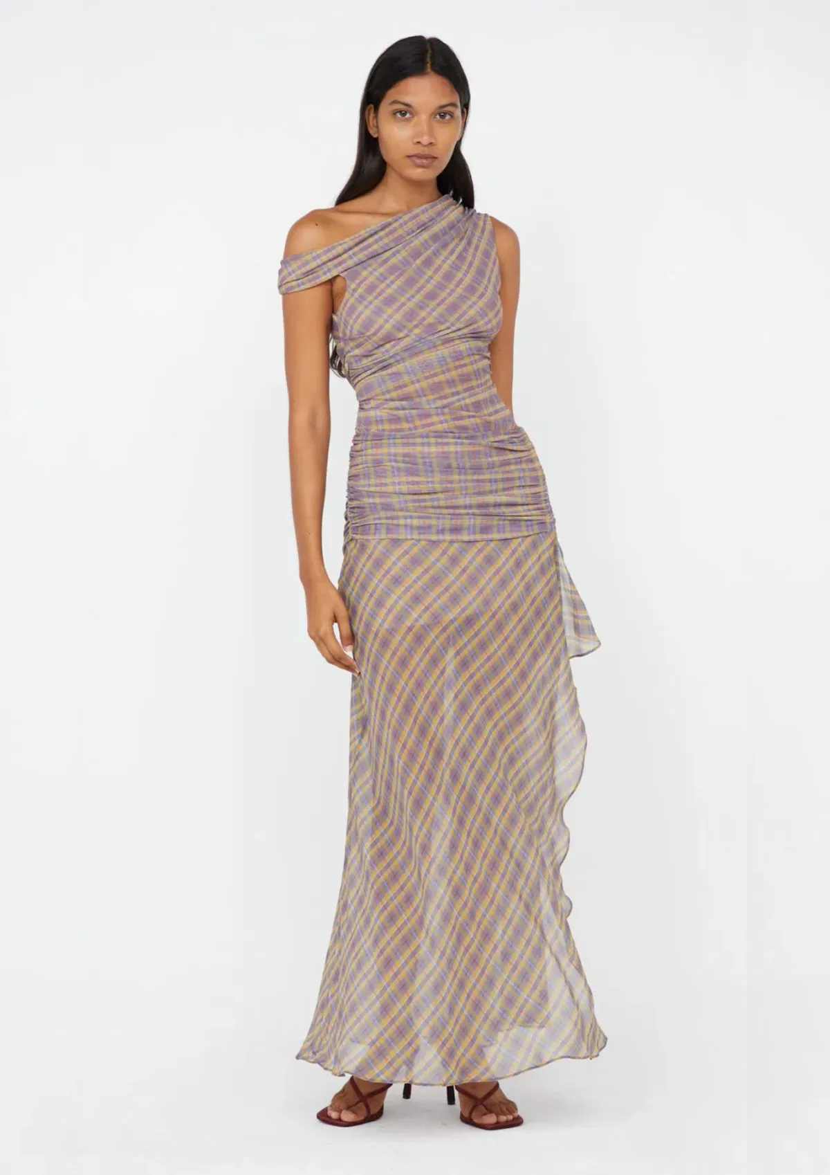 Bec & Bridge Aurelia Asym Dress Violet Check Size 8 - Image 1