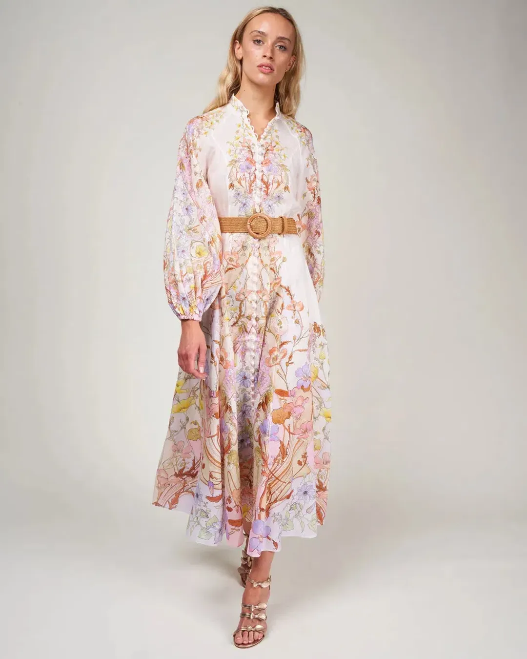 Zimmermann Jeannie Billow Long Dress Floral Swirl Size 1 / AU 10 for rent on The Volte - main image
