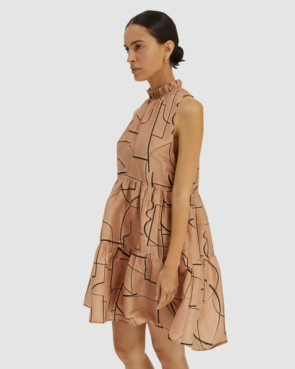 Saba Dia Linen Silk Tiered Dress Brown Size S (AU 10) - Image 5