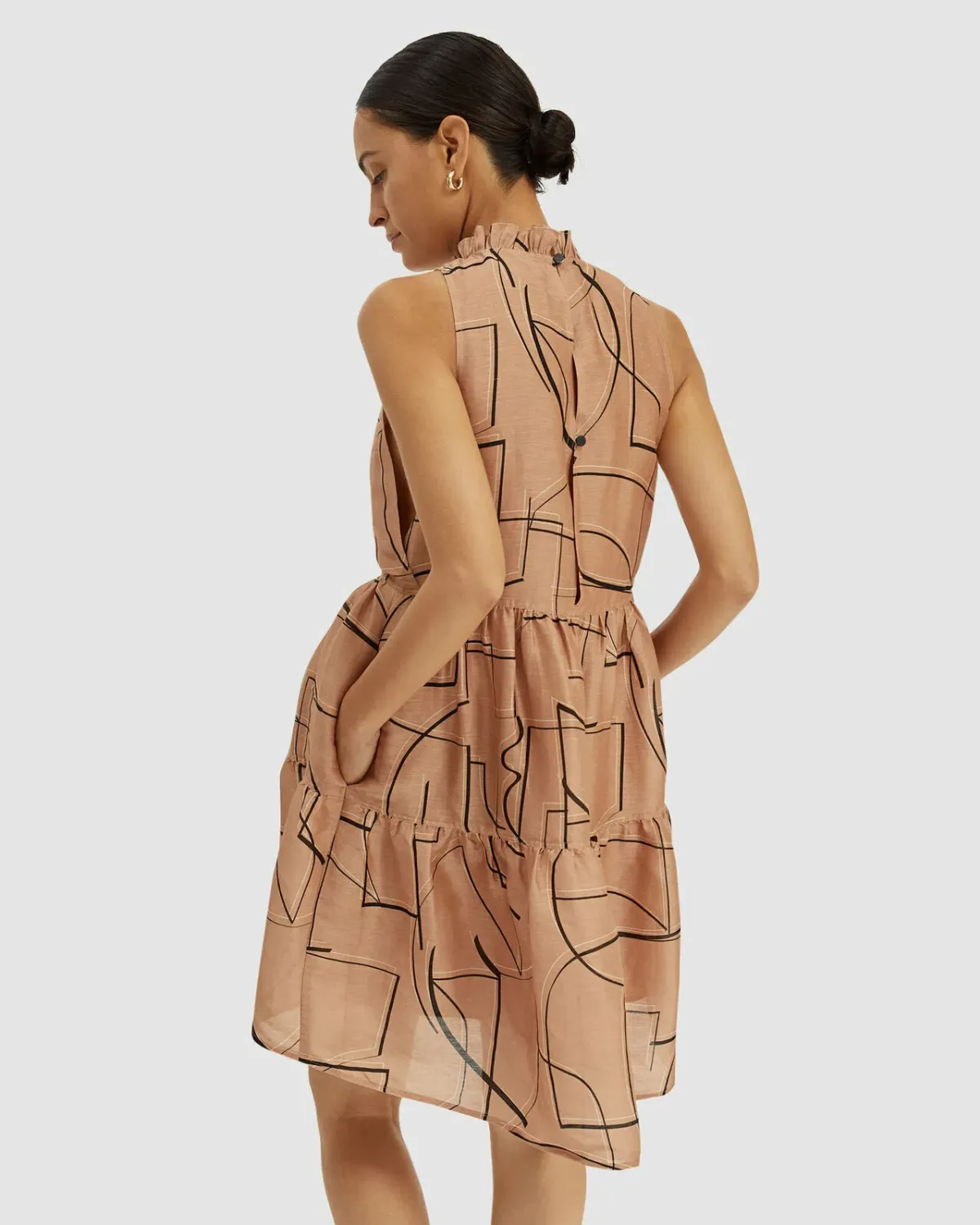 Saba Dia Linen Silk Tiered Dress Brown Size S (AU 10) - Image 3