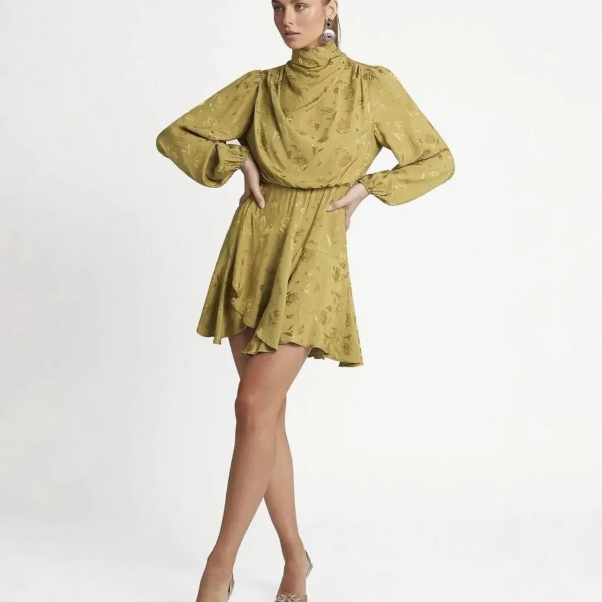 Sheike Gemma Mini Dress Olive Gold Size 10 - Image 1