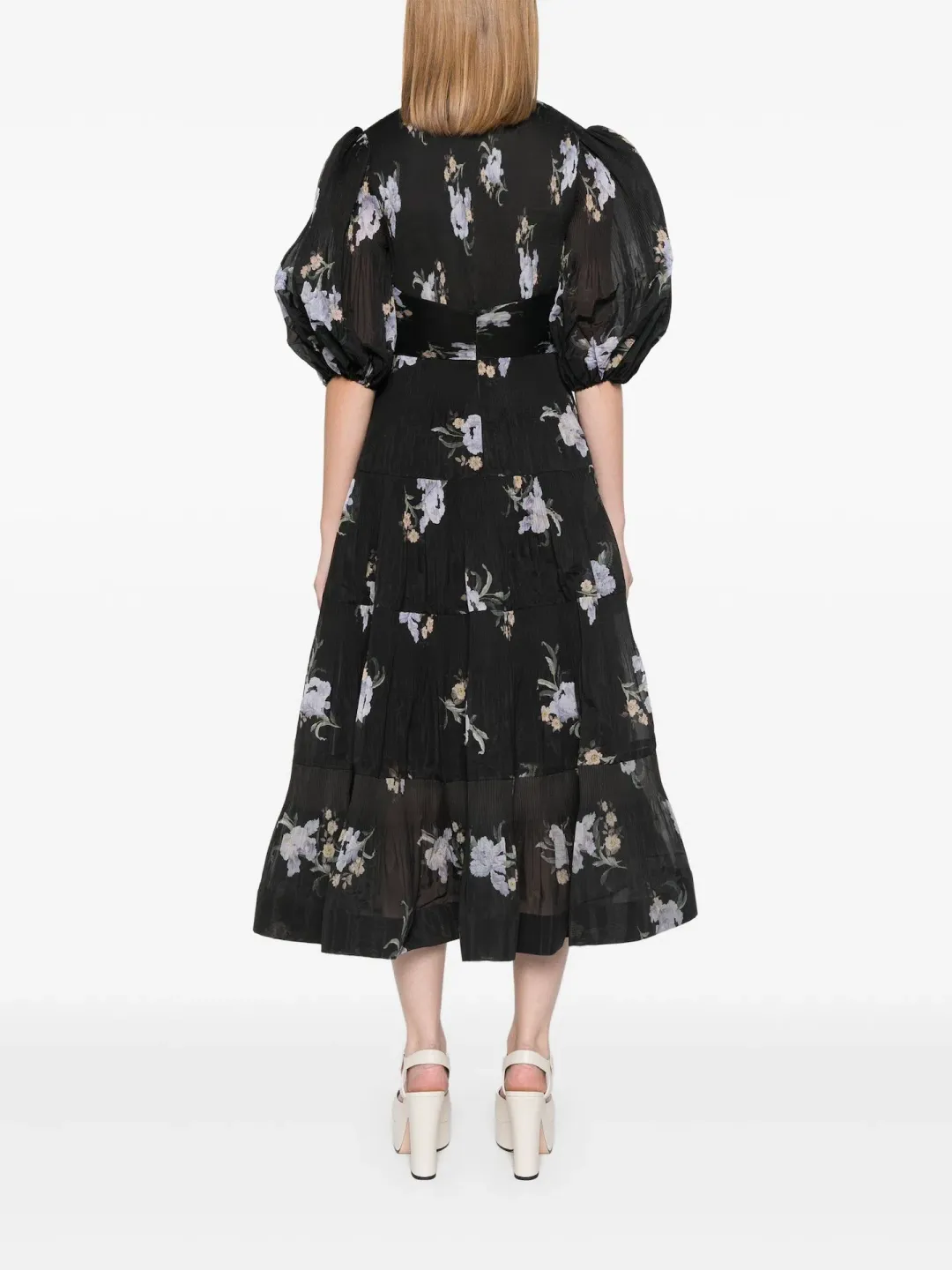 Zimmermann Pleated Midi Dress Black Iris Floral Size 3/ AU 14 for rent on The Volte - main image