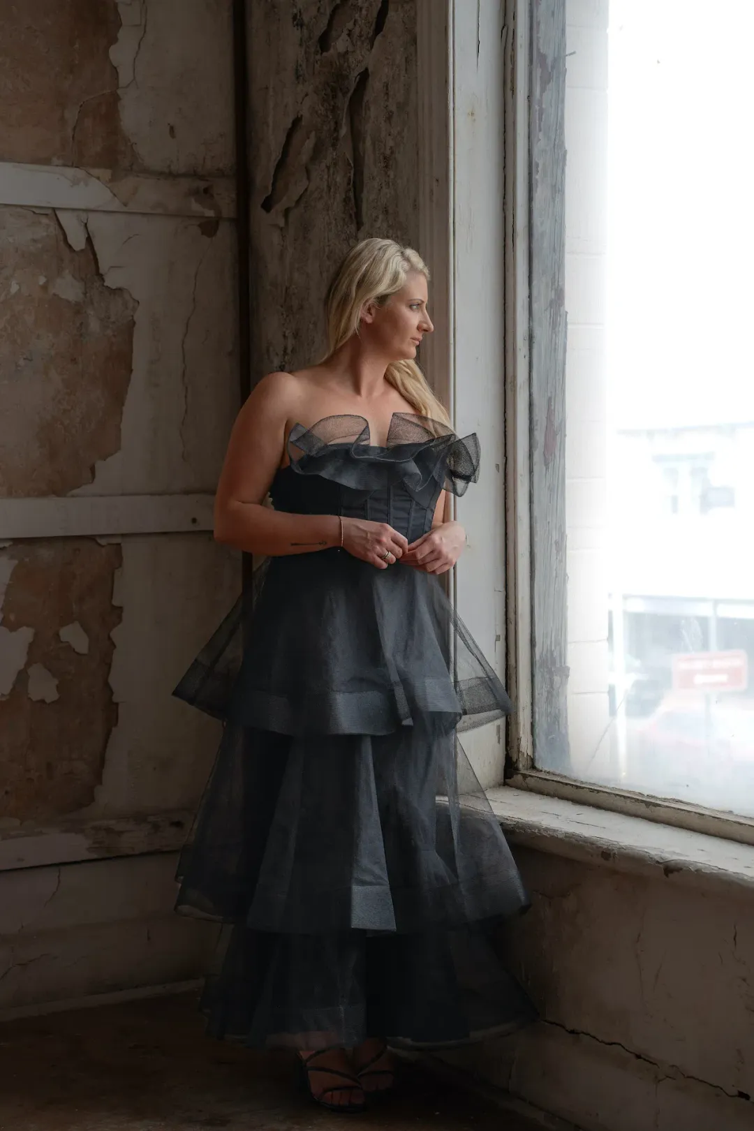 Bariano Kascade Tiered Ruffle Midi Maxi Dress Black Size AU 14  for rent on The Volte - main image