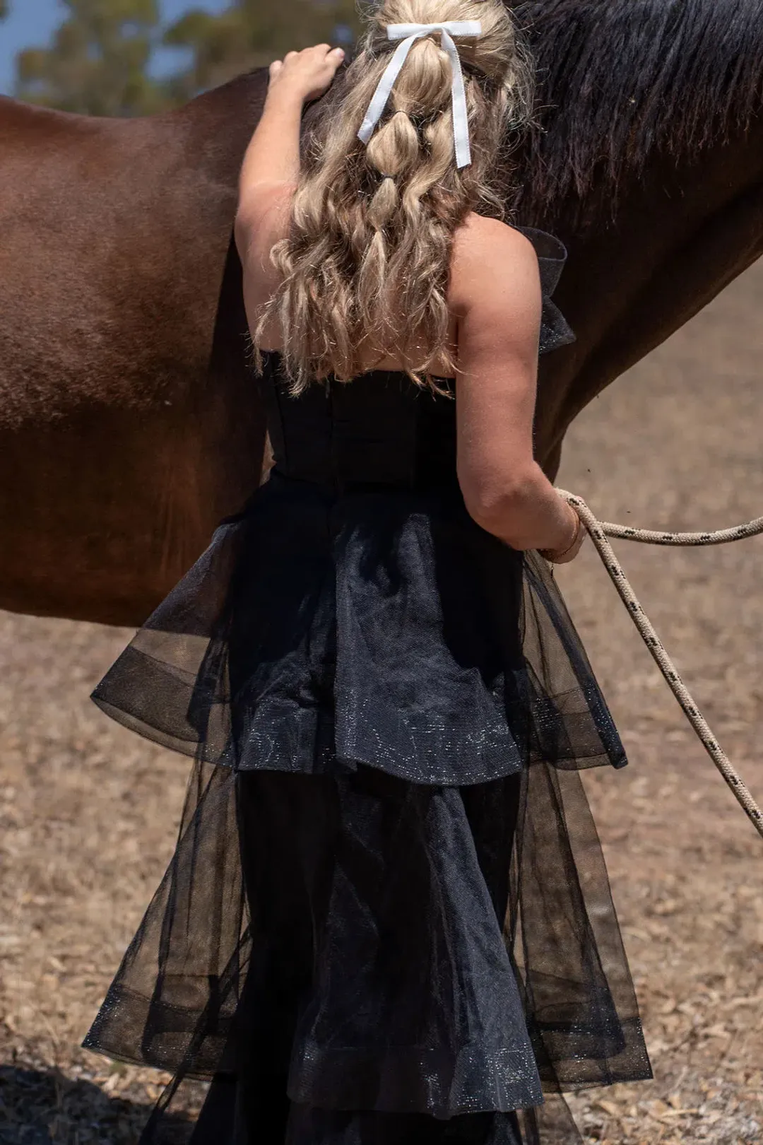 Bariano Kascade Tiered Ruffle Midi Maxi Dress Black Size AU 14  for rent on The Volte - main image