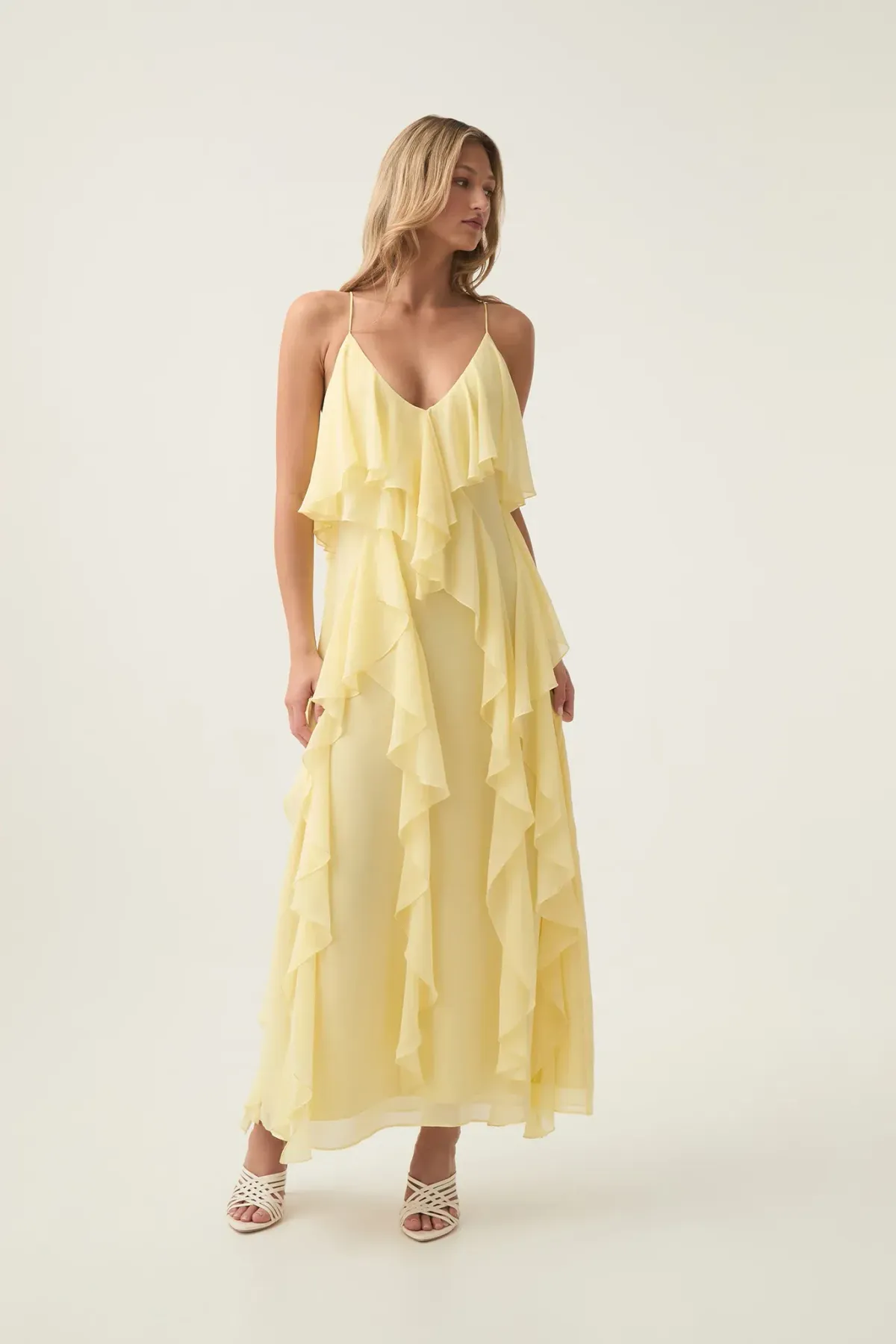 Aje Valentine Frill Maxi Dress Acacia Yellow Size AU 8 - Image 1