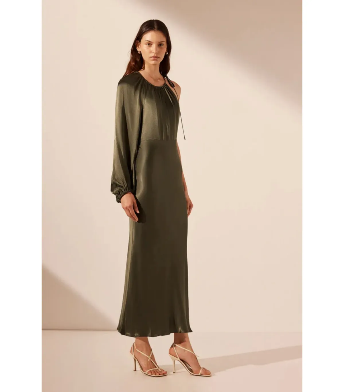 Shona Joy La Lune One Shoulder Balloon Sleeve Midi Dress in Forest Size AU 10 - Image 3