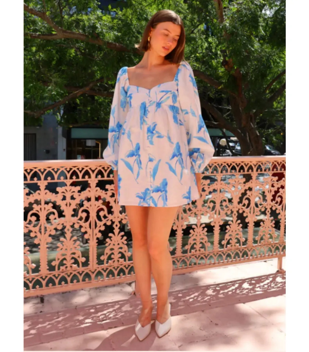 Issy Sweetheart Babydoll Dress in Blue Floral Print Size AU 14 for rent on The Volte - main image