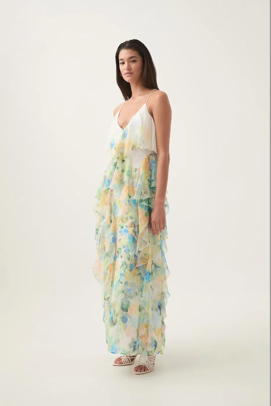 Aje Dreamscape Frill Maxi Dress in Floral Haze Size AU 8 for rent on The Volte - main image