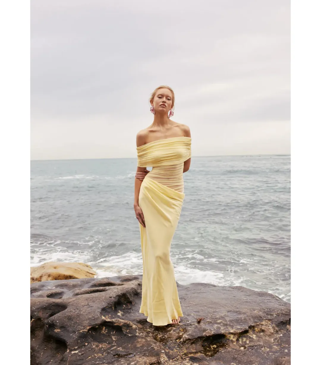 Benni Nico Off The Shoulder Dress Butter Size AU 8 for rent on The Volte - main image