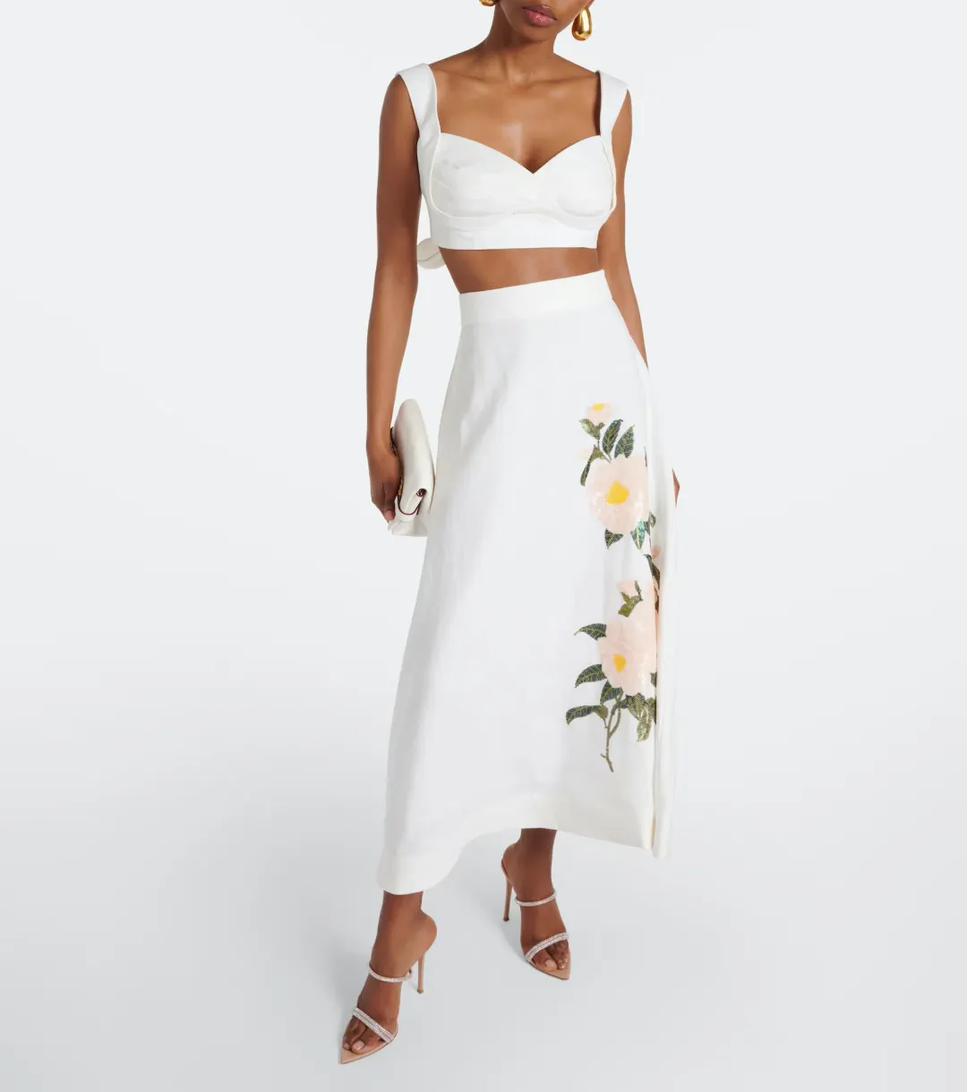 Zimmermann Natura Bralette and Flare Skirt Set Ivory Camellia Size 12/2 for rent on The Volte - main image