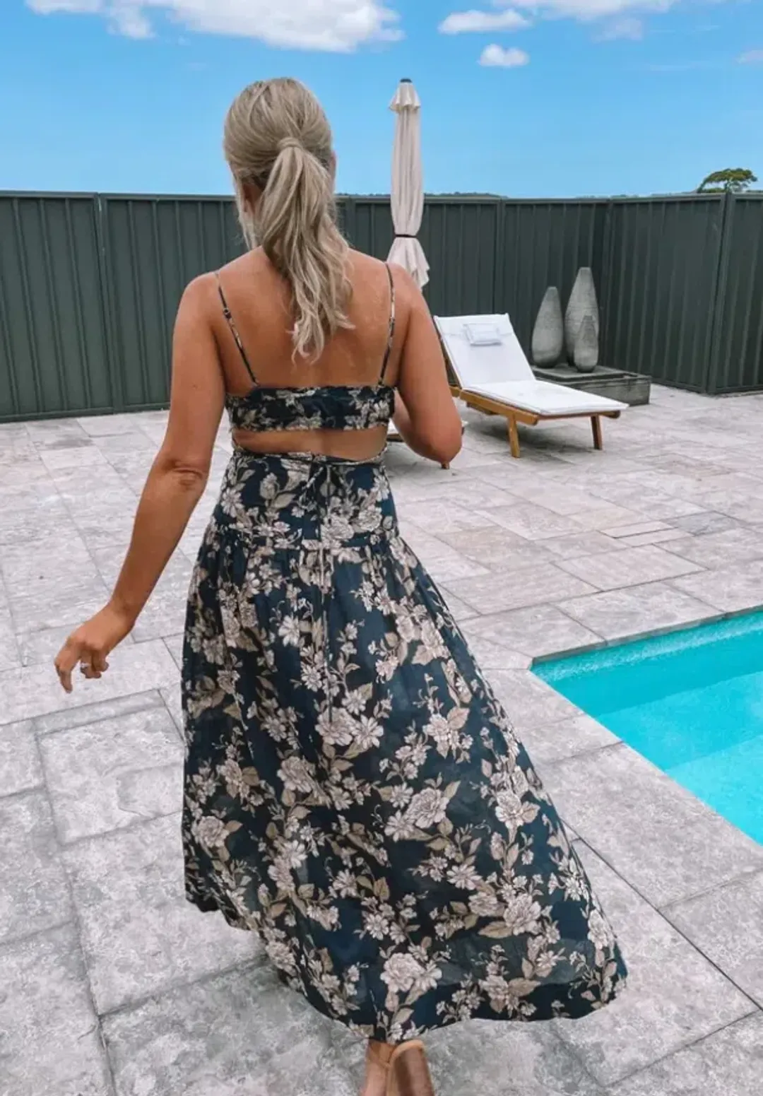 Bec & Bridge Opaline Floral Crop Size 8 & Maxi Skirt Size 6 Set Blue Floral for rent on The Volte - main image