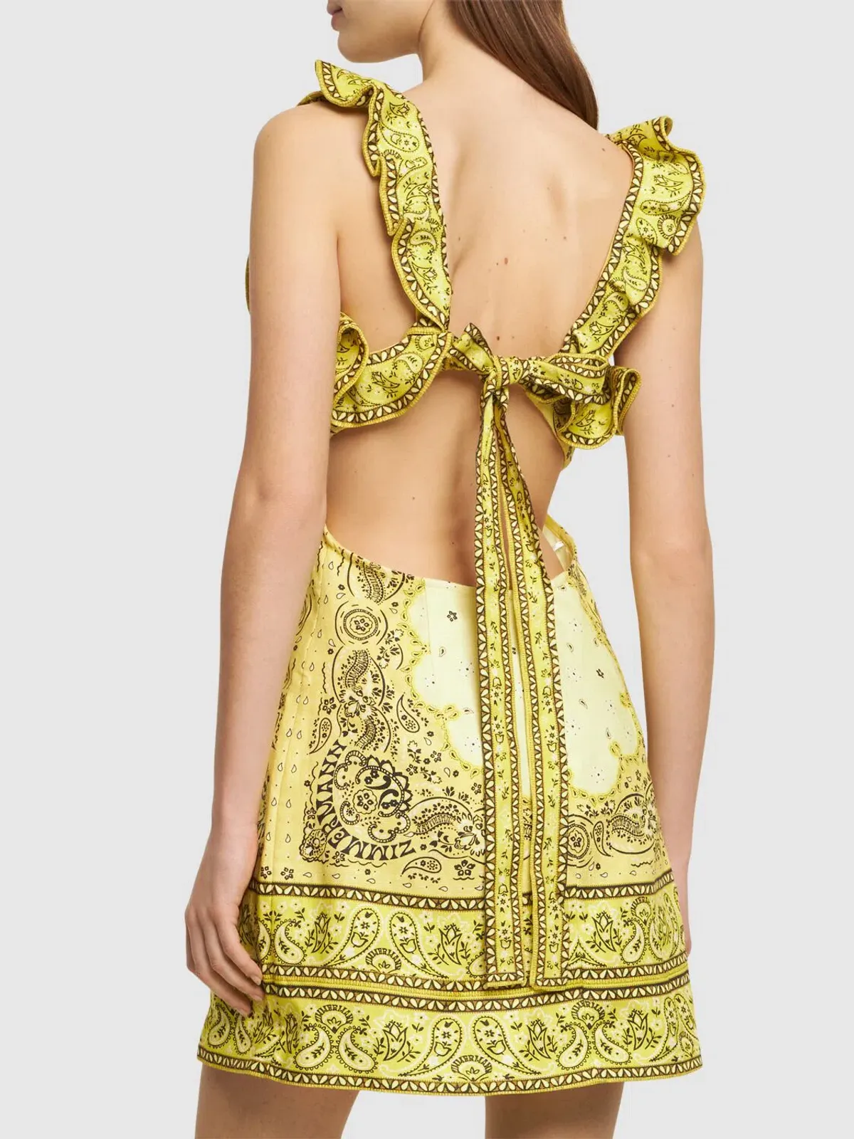 Zimmermann Matchmaker Frilled Mini Dress Yellow Bandana Size 0/ AU 8 - Image 5