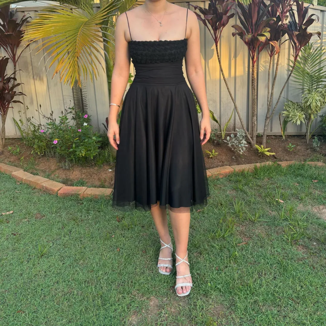 George Evening A-Line Tulle Midi Dress Black Size 10 for rent on The Volte - main image