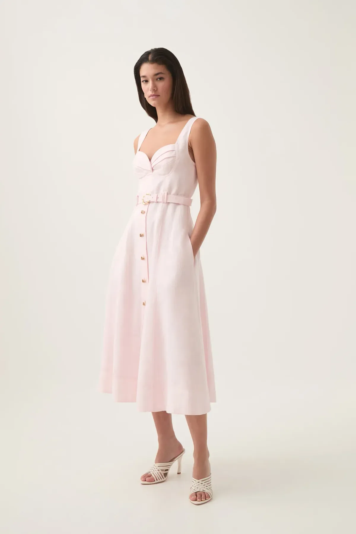 Aje Primary Belted Midi Dress Pastel Pink Size 12 - Image 5