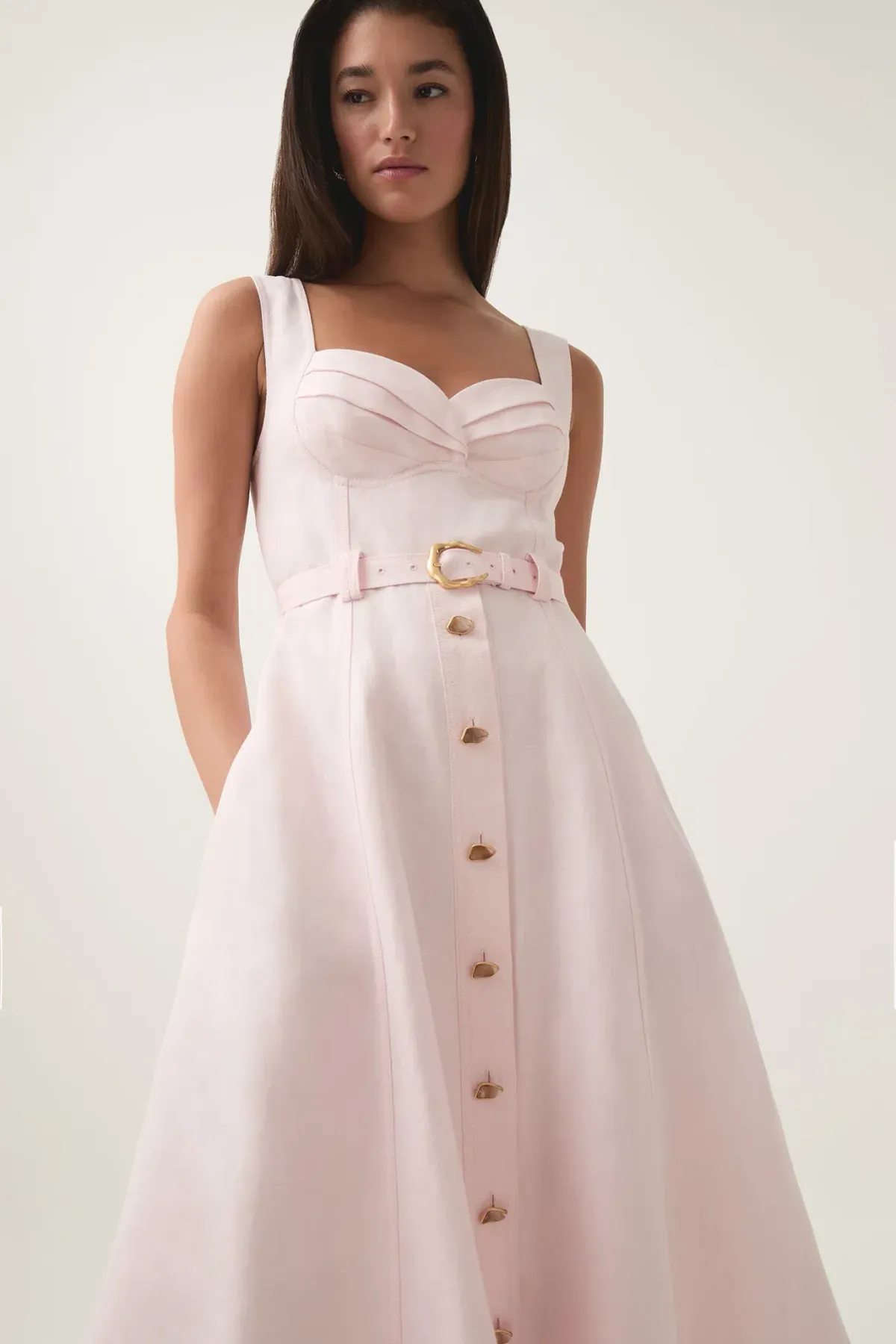 Aje Primary Belted Midi Dress Pastel Pink Size 8 - Image 5