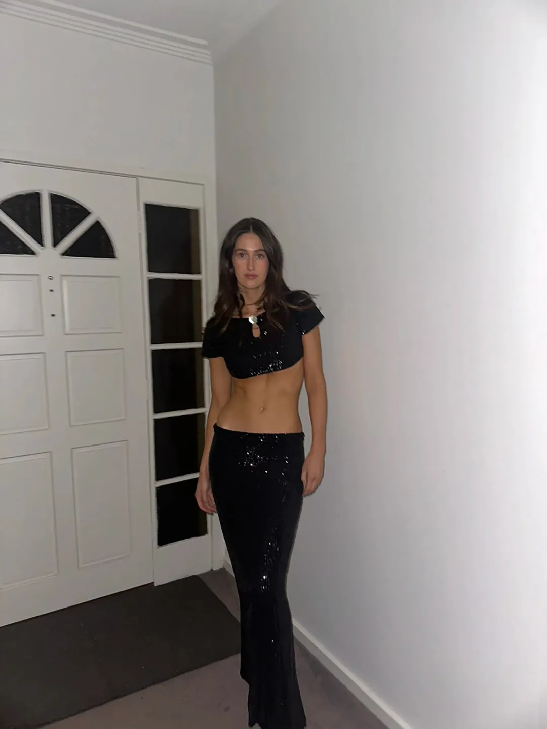 Buci Sequin Flower Top And Mermaid Skirt Set Black Size AU 6 for rent on The Volte - main image