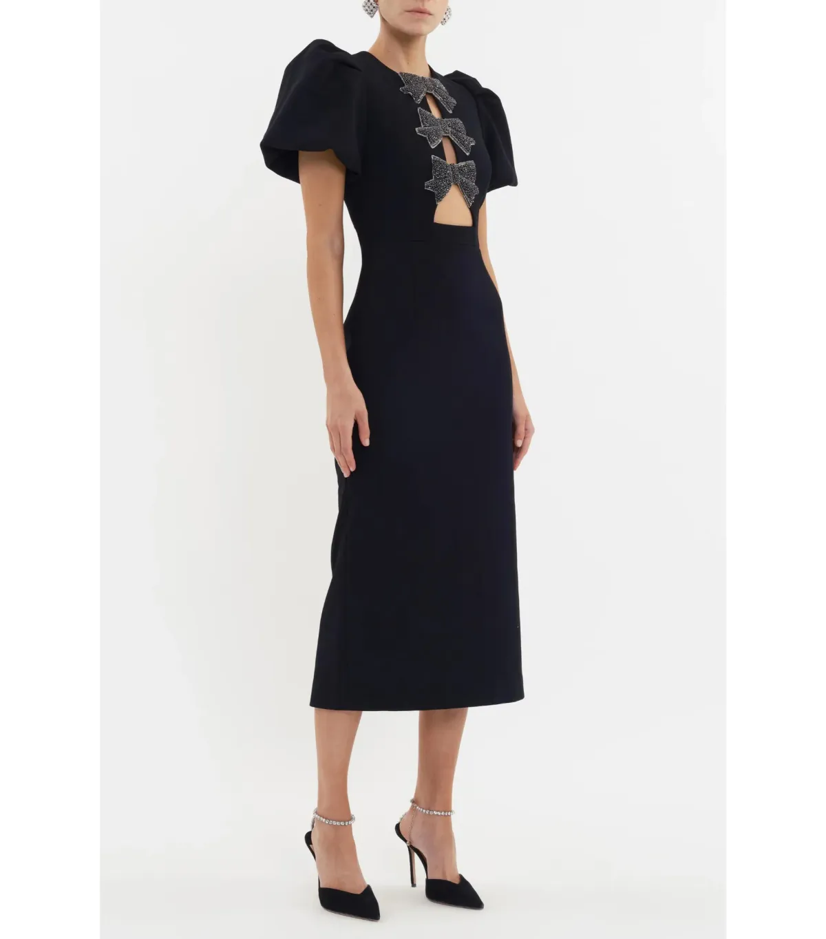 Rebecca Vallance Eliana Puff Sleeve Midi Dress Black Size AU 10 - Image 3