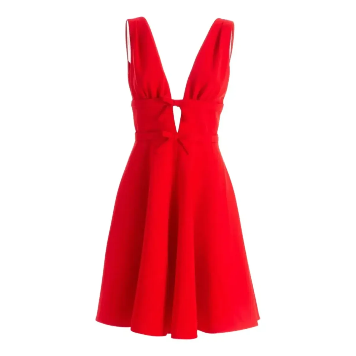 Miu Miu Bow Embellished Cady Crepe Dress Red Size AU 8 - Image 2