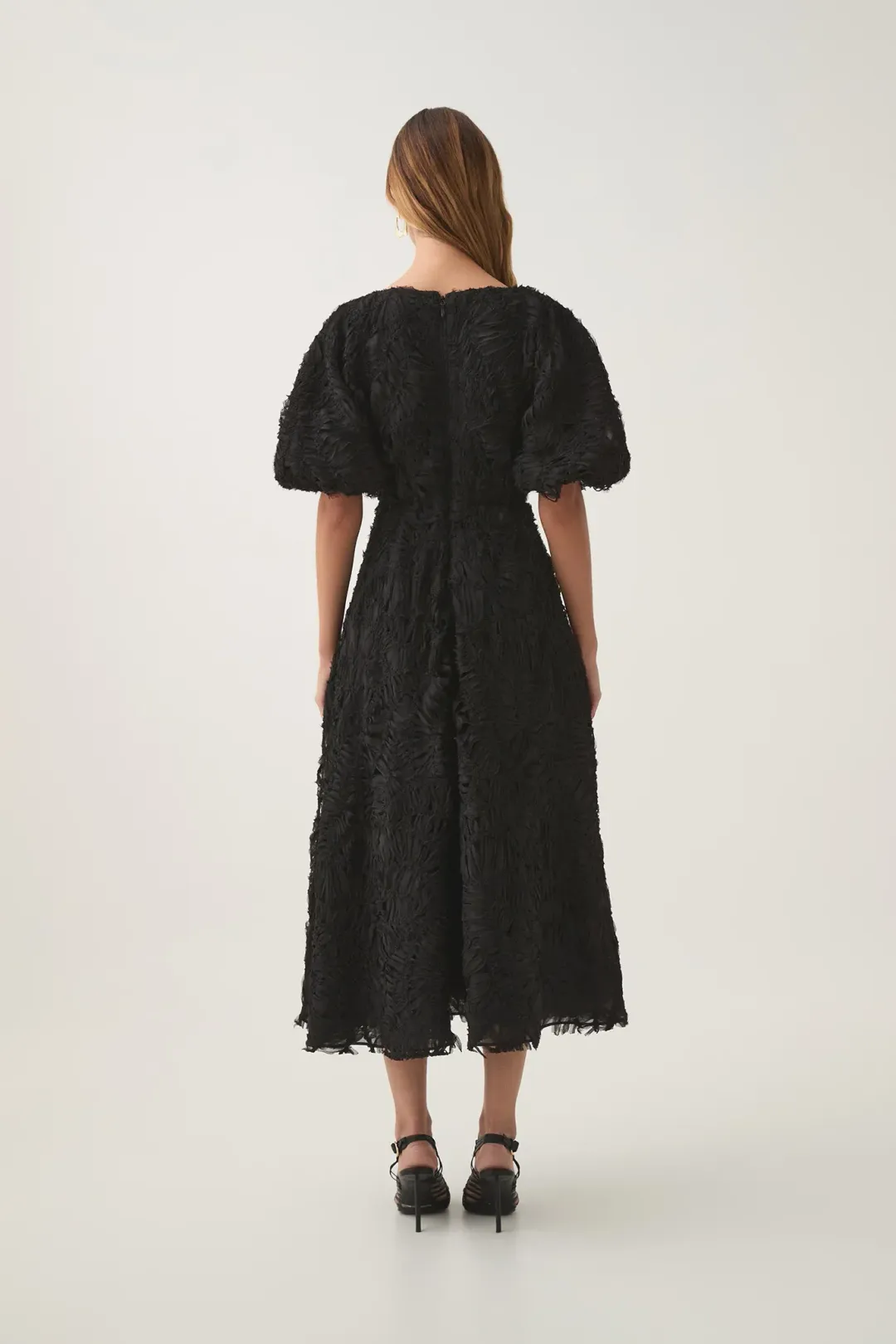 Aje Florential Textured Midi Dress Black Size 14 for rent on The Volte - main image