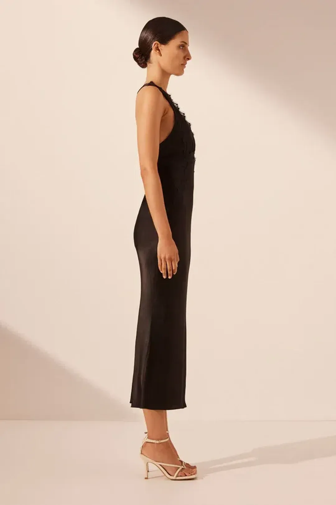 Shona Joy Camille Lace Cross Back Midi Dress Black Size 6 for rent on The Volte - main image